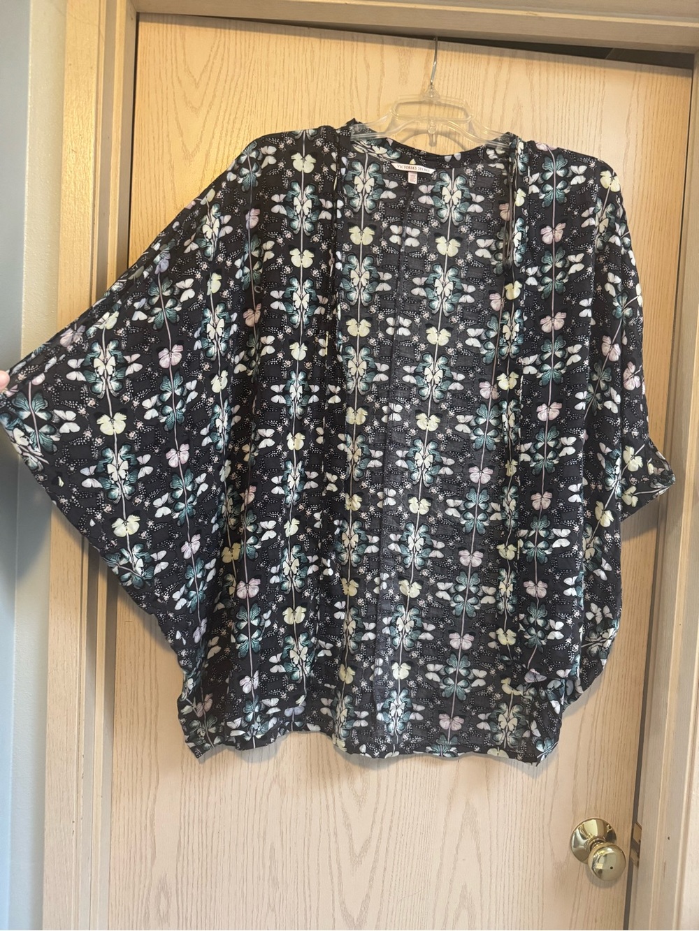 Breezy Victoria's Secret Black Kimono with Butterflies Cover-up